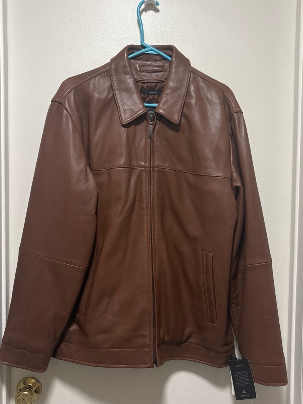 Claiborne Brown Leather Bomber Jacket men’s medium with tags fall coat